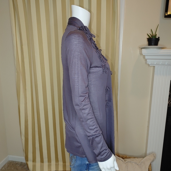 ANTHROPOLOGIE DELETTA PURPLE BOW OPEN FRONT CARDIGAN S - Picture 3 of 7